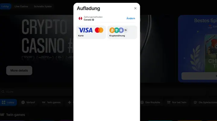 Caja y métodos de pago de 1win Casino