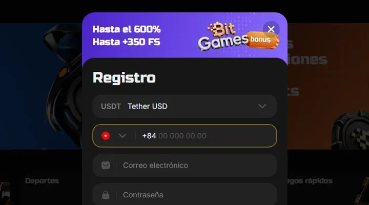 Página de registro de BitGames Casino