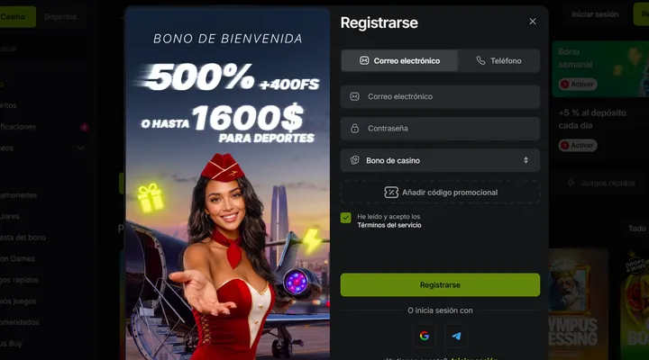Página de registro de Jetton Casino