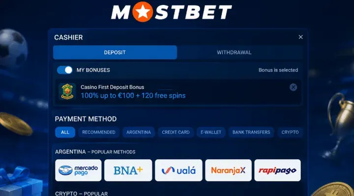 Caja y métodos de pago de Mostbet Casino