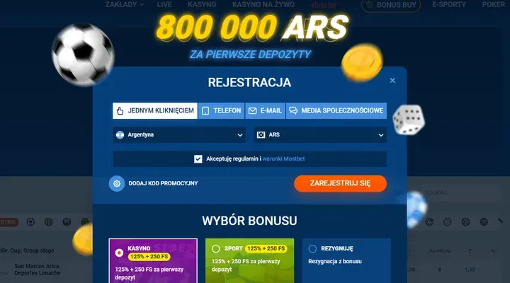 Página de registro de Mostbet Casino